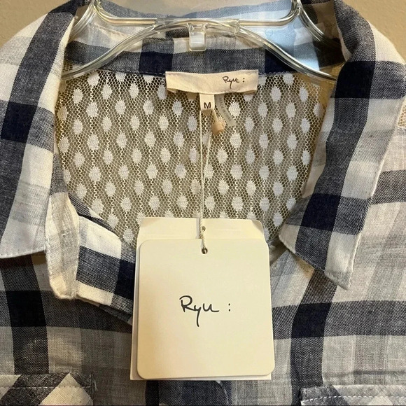 RYU Plaid Button Up Tie Waist Tunic Shirt Belt Lace Size Medium NWT - Picture 4 of 11